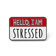 Rectangle with Word Aolly Brooch, Hello, I am Stressed Word Badge for Backpack Clothes, Crimson, 19x30x1.8mm, Pin: 1.2mm(JEWB-M024-03B-D)