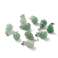 Natural Green Aventurine Pendants, with Brass Loops and Snap on Bails, Long-Lasting Plated, Platinum, Gourd/Calabash, 16.5~17x12mm, Hole: 4x4mm(G-G846-01H)
