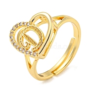 Heart with Letter Rack Plating Brass Micro Pave Cubic Zirconia Adjustable Rings for Women, Lead Free & Cadmium Free, Real 18K Gold Plated, Letter D, Inner Diameter: 16mm(RJEW-I105-06G-D)