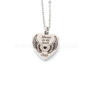 Dad Always in My Heart Wing Urn Pendant Necklace, Heart Ashes Urn Necklace, Memorial Jewelry, Word, 21.85 inch(55.5cm)(STAS-WH0022-56B)