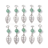 Leaf Tibetan Style Alloy Pendants, with Natural Green Aventurine Beads and 304 Stainless Steel Jump Rings, Antique Silver, 46x12mm, Hole: 6mm, 15pcs/set(PALLOY-JF02216)