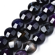 Natural Agate Beads Strands, Dyed, Faceted, Flat Round, Midnight Blue, 9.5~10.5x9.5~10.5x6~8mm, Hole: 0.7~1.2mm, about 38pcs/strand, 14.37 inch~15.24 inch(36.5cm~38.7cm)(G-S359-366B)