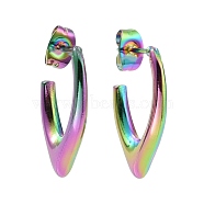 Ion Plating(IP) Rainbow Color 304 Stainless Steel V-shape Stud Earrings, Half Hoop Earrings for Women, 21.5x13x3mm, Pin: 0.9mm(EJEW-G293-26M)