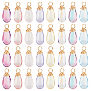 64Pcs 8 Colors Copper Wire Wrapped  Handmade Lampwork Charms, with Gold Foil, Teardrop, Light Gold, Mixed Color, 17~20mm, Hole: 3.5mm, 8pcs/color(PALLOY-GA00002)