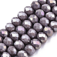 Electroplate Glass Beads Strands, Opaque Solid Color, AB Color Plated, Faceted, Rondelle, Medium Purple, 4x3mm, Hole: 0.4mm, about 113~115pcs/strand, 41~41.5cm(EGLA-A044-P4mm-B11)