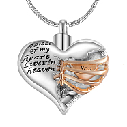 316L Surgical Stainless Steel Heart Urn Ashes Pendant Necklace, Word Son Memorial Jewelry for Men Women, Golden & Stainless Steel Color, 21.65 inch(55cm)(BOTT-PW0002-020Q-P)