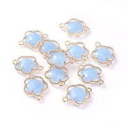 Glass Links connectors, with Eco-Friendly Alloy Open Back Berzel Findings, Faceted, Flower, Light Gold, Cornflower Blue, 15.5x12x3mm, Hole: 1.4mm(GLAA-A037-B-23KC)