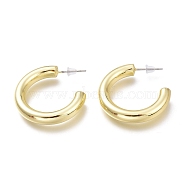 Brass Half Hoop Earrings, with Steel Pin and Plastic Ear Nuts, Long-Lasting Plated, Ring, Real 18K Gold Plated, 28.7mm, Pin: 0.6mm(EJEW-H104-07G)