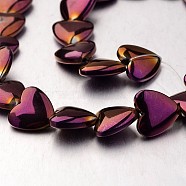Electroplate Non-magnetic Synthetic Hematite Bead Strands, Heart, Purple Plated, 12x12x4mm, Hole: 1mm, about 38pcs/strand, 15.7 inch(G-F300-22D-04)