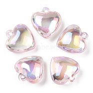 AB Colors Plated Transparent Plastic Pendants, Heart, Pink, 30x28x14.5mm, Hole: 3mm(TACR-Q277-01)