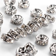 Disc 316 Surgical Stainless Steel Spacer Beads, with Rhinestone, Stainless Steel Color, 8x4mm, Hole: 2mm(STAS-N032-04P)