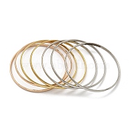 7Pcs 3 Colors Vacuum Plating 202 Stainless Steel Plain Flat Ring Bangle Sets, Stackable Bangles for Women, Mixed Color, 1/8 inch(0.35cm), Inner Diameter: 2-1/2 inch(6.5cm)(BJEW-M317-14B)