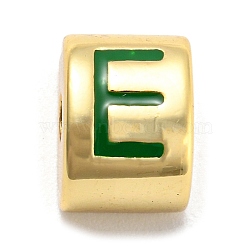 Brass Enamel Beads, Real 18K Gold Plated, Long-Lasting Plated, Lead Free & Cadmium Free, Half Round, Letter E, 11x8x8mm, Hole: 2.7mm(KK-Z027-01G-04)