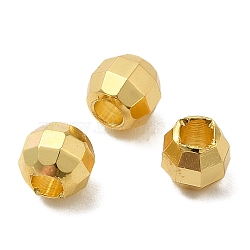 Brass Spacer Beads, Faceted, Barrel, Real 18K Gold Plated, 5x4mm, Hole: 2mm(KK-P249-02D-G)
