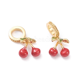 Brass Enamel European Dangle Charms, Large Hole Pendants, Long-Lasting Plated, Cherry, Real 18K Gold Plated, Red, 18mm, Hole: 5mm, Cherry: 9x9.5x6mm(MPDL-P005-20G-01)
