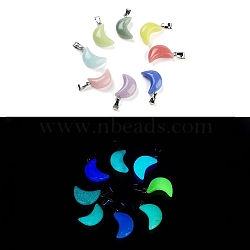 Synthetic Luminous Stone Pendants, Glow in the Dark Moon Charms with Stainless Steel Color Tone Stainless Steel Snap on Bails, Mixed Color, 22.5x14.5x8mm, Hole: 7x3.5mm(FIND-A043-03P)