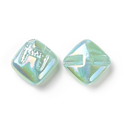 Rainbow Iridescent Plating Acrylic Beads, Glitter Beads, Rhombus with Letter H Pattern, Light Green, 29.5x29.5x14mm, Hole: 3.2mm(OACR-A010-06B)