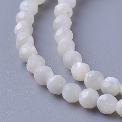 Shell Beads Strands, Faceted, Round, 3.8~4.5mm, Hole: 0.8mm, about 94pcs/strand, 15.86 inch(40.3cm)(SSHEL-E571-38-4mm)
