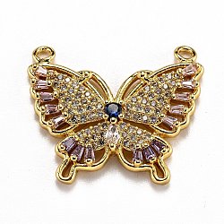 Brass Micro Pave Clear Cubic Zirconia Pendants, Long-Lasting Plated, Butterfly, Real 18K Gold Plated, 21x25x2.5mm, Hole: 1.6mm(ZIRC-J025-01G)