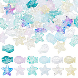 120Pcs 12 Style Transparent Spray Painted Glass Beads, Starfish & Fish, Mixed Color, 14x10~15x5.5~6.5mm, Hole: 1mm, 10pcs/color(GLAA-SC0001-72)