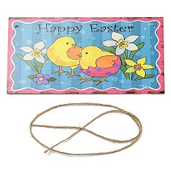 Wooden Wall Ornaments, with Jute Twine, Easter Hanging Decorations, for Party Gift Home Decoration, Chick, 10x20x0.2cm, Hole: 4mm(HJEW-C003-01B)