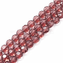 Transparent Glass Bead Strands, Faceted, Rondelle, Dark Red, 8x7.5x5.5mm, Hole: 1.2mm, about 72Pcs/strand, 20.67''(52.5cm)(GLAA-XCP0001-08)