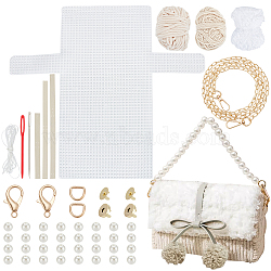 DIY Cherry Decoration Shoulder Bag Making Kits, including Thick Wool Yarns, Imitation Leather Fabric, Plastic Mesh Canvas Sheet, Iron Findings, Magnetic Clasp, Linen, 22x13x5cm(DIY-WH0304-670C)