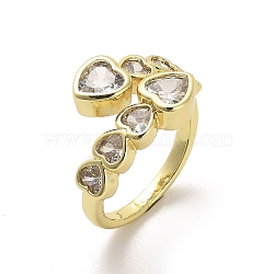 Heart Rack Plating Brass Open Cuff Rings, with Cubic Zirconia, Cadmium Free & Lead Free, Real 18K Gold Plated, Inner Diameter: 18mm(RJEW-M163-01G)