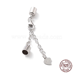 Rhodium Plated 925 Sterling Silver Curb Chain Extender, End Chains with Lobster Claw Clasps and Cord Ends, Heart Chain Tabs, with S925 Stamp, Platinum, 24mm(STER-G039-04C-P)