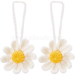 2Pcs Handmade Crochet Cotton Daisy Decoration, with Lanyard, for DIY Bag, Car and Keychain,, White, 85x85x12.5mm(HJEW-FG0001-10)