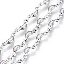 304 Stainless Steel Link Chains, Soldered, Moon, Stainless Steel Color, 10x4x2mm(STAS-P219-70)
