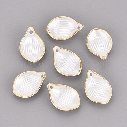 CCB Plastic Pendants, Petaline Charms, Golden Metal Enlaced, Creamy White, 22~22.5x15~15.5x6mm, Hole: 1.6~1.8mm, about 1470pcs/500g(PL-N007-19)