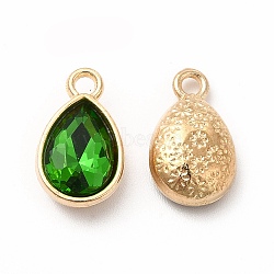 Faceted Glass Rhinestone Pendants, with Golden Tone Zinc Alloy Findings, Teardrop Charms, Dark Green, 15x9x5mm, Hole: 2mm(GLAA-I051-A08)