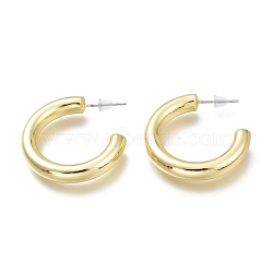 Brass Half Hoop Earrings, with Steel Pin and Plastic Ear Nuts, Long-Lasting Plated, Ring, Real 18K Gold Plated, 28.7mm, Pin: 0.6mm(EJEW-H104-07G)