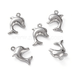 Brass Charms, Long-Lasting Plated, Dolphin, Platinum, 15x10.5x3.5mm, Hole: 1mm(KK-H739-08A-P)