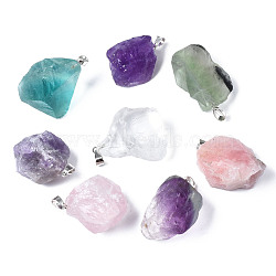 Natural Mixed Stone Pendants, with Platinum Brass Pinch Bails, Nuggets, 20~40x20~30x12~26mm, Hole: 6.5x3mm(G-S299-126P)