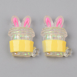 Resin Cabochons, with Glitter Sequins, Bottle with Rabbit Ear Shape, Gold, 20x15x7mm(CRES-N024-45C)