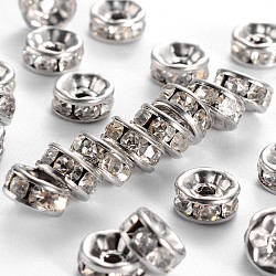 Disc 316 Surgical Stainless Steel Spacer Beads, with Rhinestone, Stainless Steel Color, 8x4mm, Hole: 2mm(STAS-N032-04P)