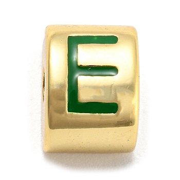 Brass Enamel Beads, Real 18K Gold Plated, Long-Lasting Plated, Lead Free & Cadmium Free, Half Round, Letter E, 11x8x8mm, Hole: 2.7mm