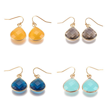 Brass Dangle Earrings, with Glass, Drop, Golden, Mixed Color, 31mm, Pin: 0.7mm