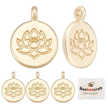 Tibetan Style Alloy Pendants, Flat Round with Lotus, Matte Gold Color, 20x15x4.5mm, Hole: 1.5mm, 20pcs/box