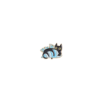 Alloy Brooches, Cartoon Cat & Leaf Enamel Pins for Women, Light Sky Blue, 22.6x30mm