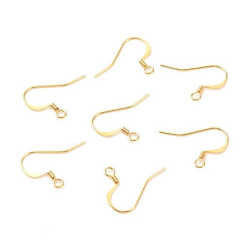 Brass Earring Hooks, with Horizontal Loop, Long-Lasting Plated, Real 18K Gold Plated, 17x22.5x0.7mm, Hole: 2mm, 21 Gauge, Pin: 0.7mm