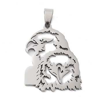 201 Stainless Steel Pendants, Laser Cut, Two Eagle Charm, Stainless Steel Color, 35.5x27x1.5mm, Hole: 9x5mm