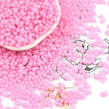 Baking Paint Glass Seed Beads, Peanut, Hot Pink, 6x3.5x3mm, Hole: 1mm, about 4500pcs/pound