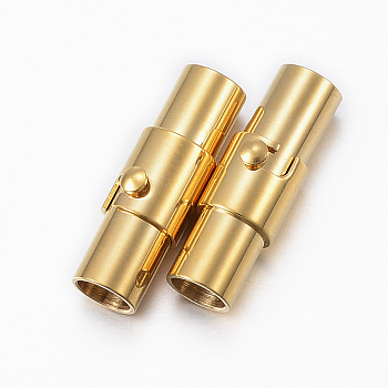 Smooth 304 Stainless Steel Locking Tube Magnetic Clasps, Column, Golden, 17.5x6mm, Hole: 4mm