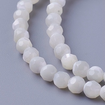 Shell Beads Strands, Faceted, Round, 3.8~4.5mm, Hole: 0.8mm, about 94pcs/strand, 15.86 inch(40.3cm)