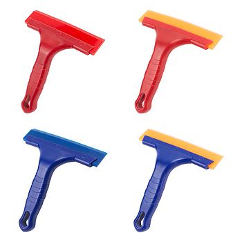 Globleland 4Pcs 4 Colors PP Plastic Car Ice Scrapers, Glass Water Wiper, Vinyl Wrap Squeegee, with TPU Blades, Mixed Color, 160x140x16.5mm, 1pc/color