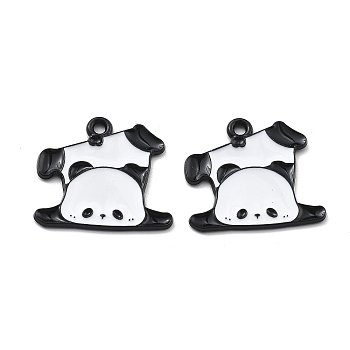 Panda Theme Alloy Enamel Pendants, Black, Panda, 20.5x23x1mm, Hole: 1.8mm