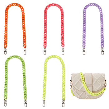 WADORN 5Pcs 5 Colors Acrylic Curb Chain Shoulder Bag Straps, with Alloy Swivel Clasps, for Bag Handle Replacement Accessories, Mixed Color, 61cm, 1pc/color